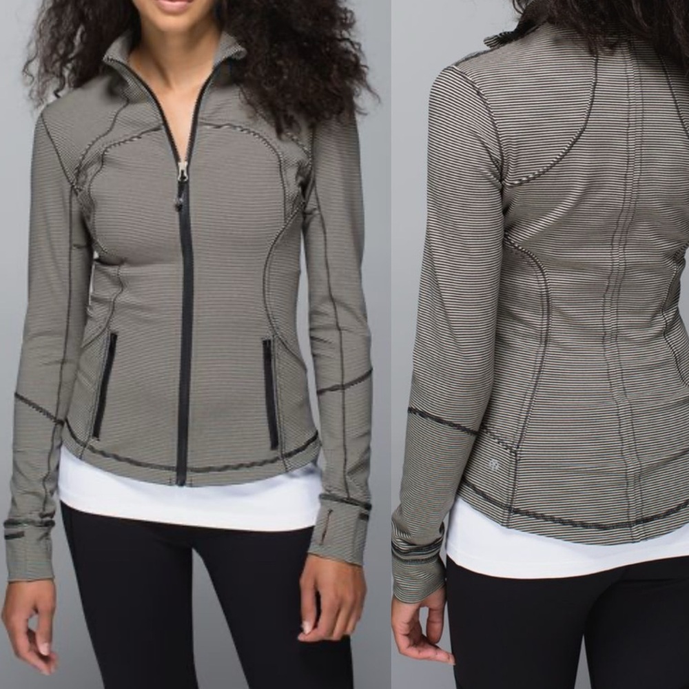 Lululemon Forme Jacket *Cuffins in Tonka Stripe Heathered Black Mojave‎ Tan 4